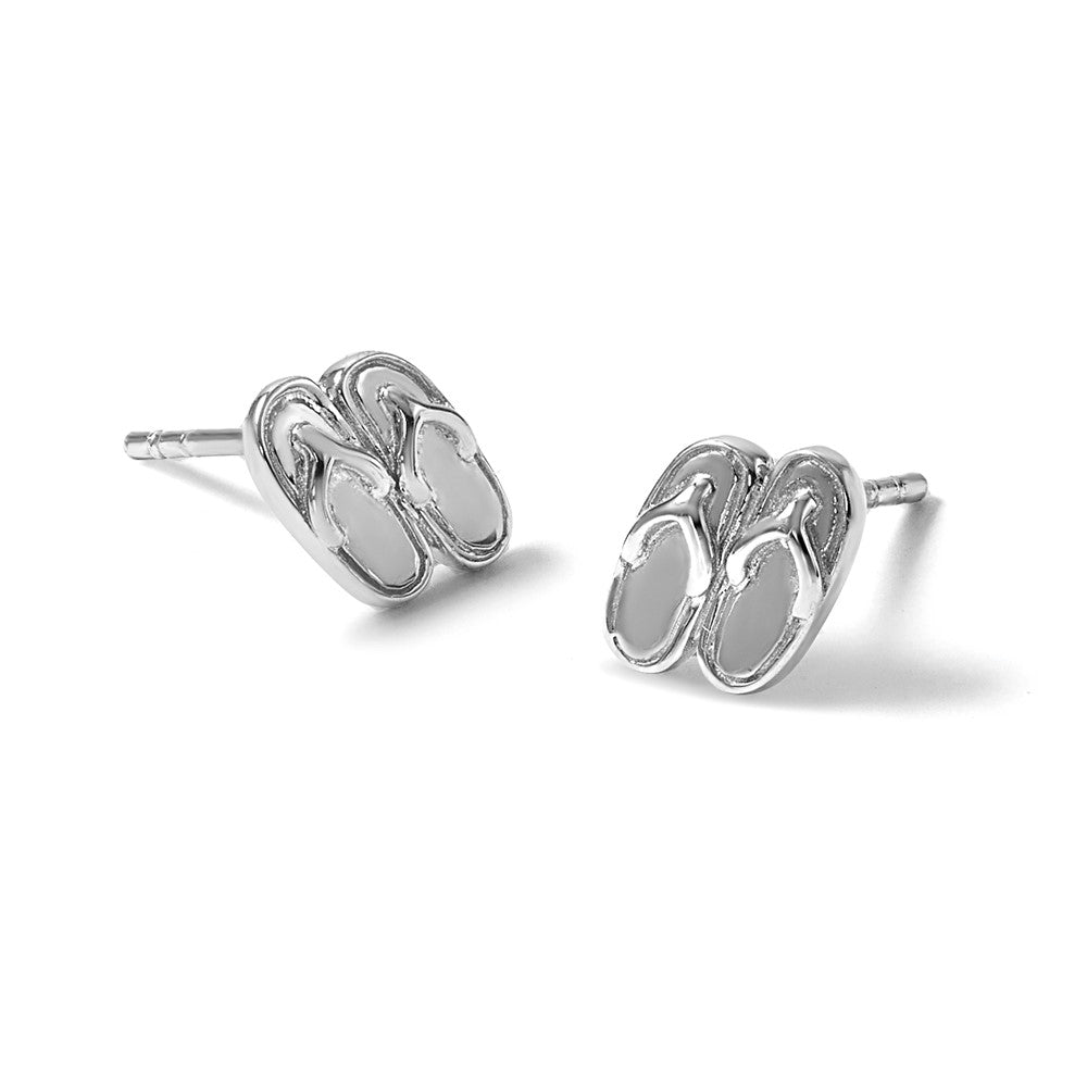 Sterling Silver Rhodium-Plated Polished Double Flip Flop Post Earrings