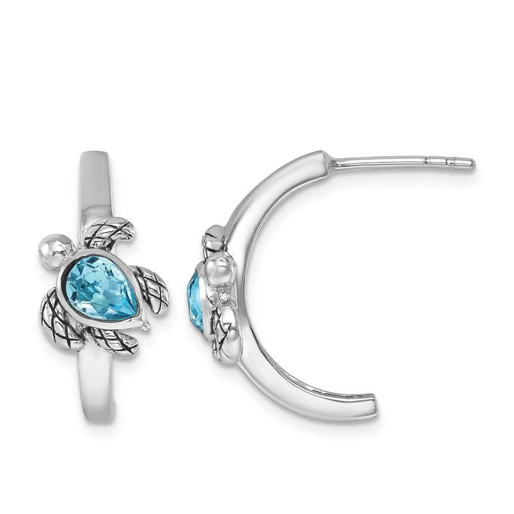 Sterling Silver Rhodium-plated Crystal Turtle J-Hoop Earrings