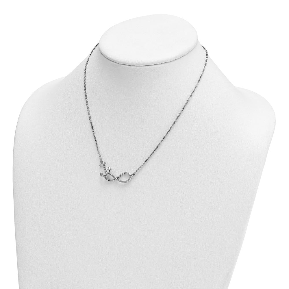 Sterling Silver Rhodium-Plated Anchor & Eternity Symbol 17 +1in Necklace