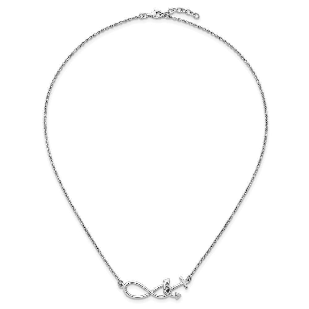 Sterling Silver Rhodium-Plated Anchor & Eternity Symbol 17 +1in Necklace