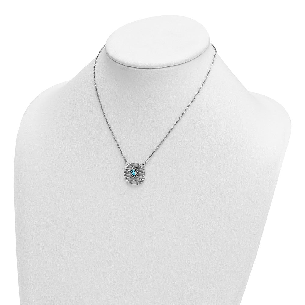 Sterling Silver Rhodium-Plated Crystal Sliding Turtle 15.5 +2in Necklace