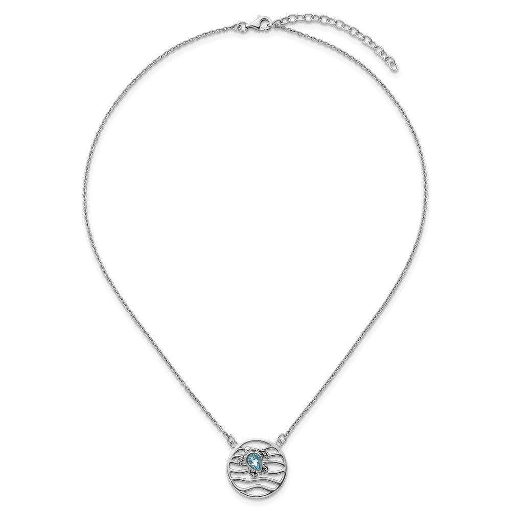 Sterling Silver Rhodium-Plated Crystal Sliding Turtle 15.5 +2in Necklace