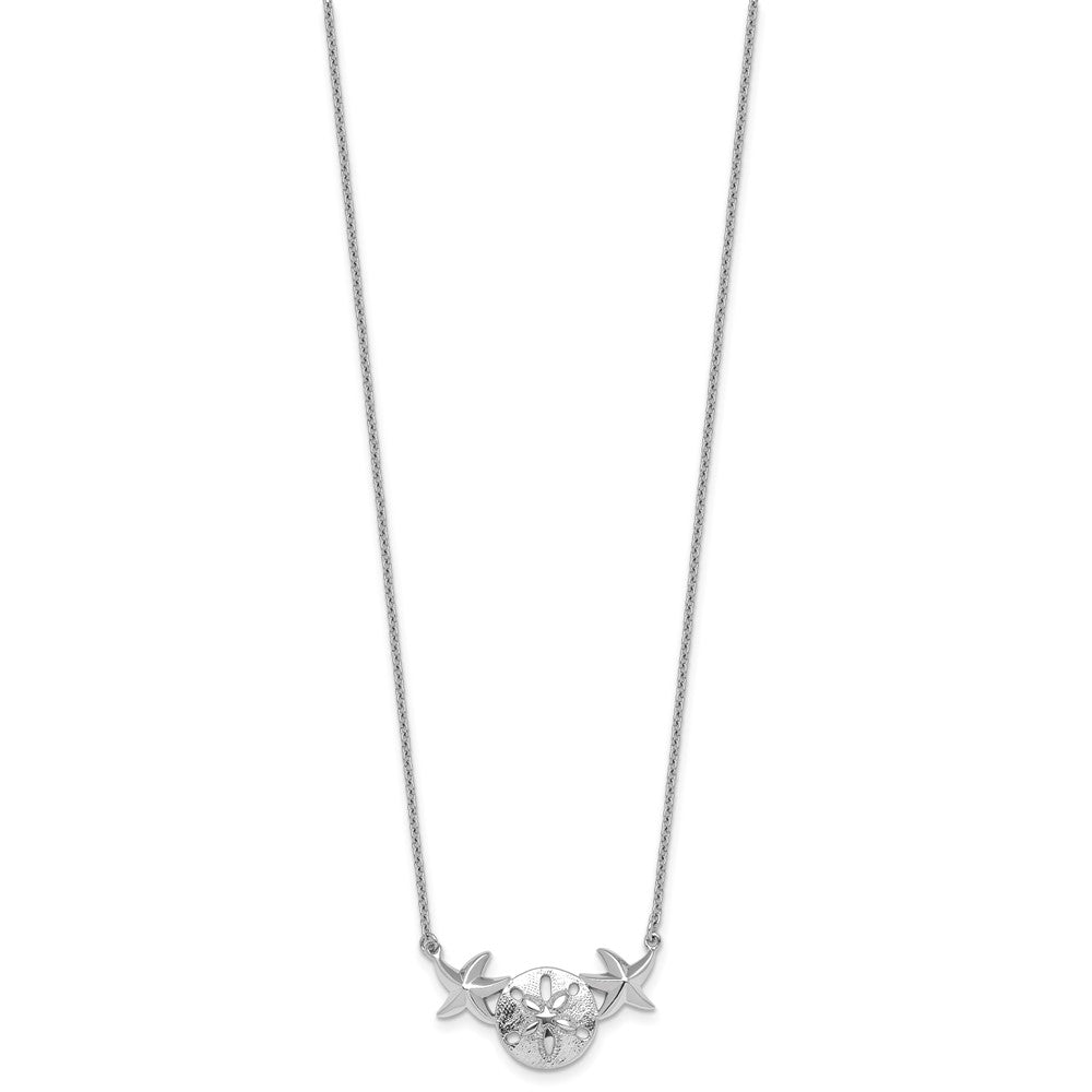 Sterling Silver Rhodium-Plated Sand Dollar & Starfish 16.5 +2in Necklace