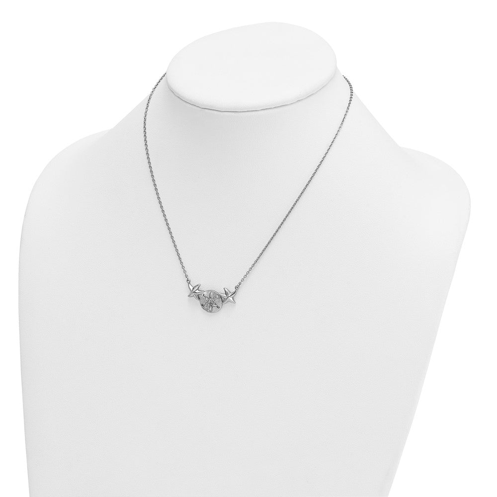 Sterling Silver Rhodium-Plated Sand Dollar & Starfish 16.5 +2in Necklace