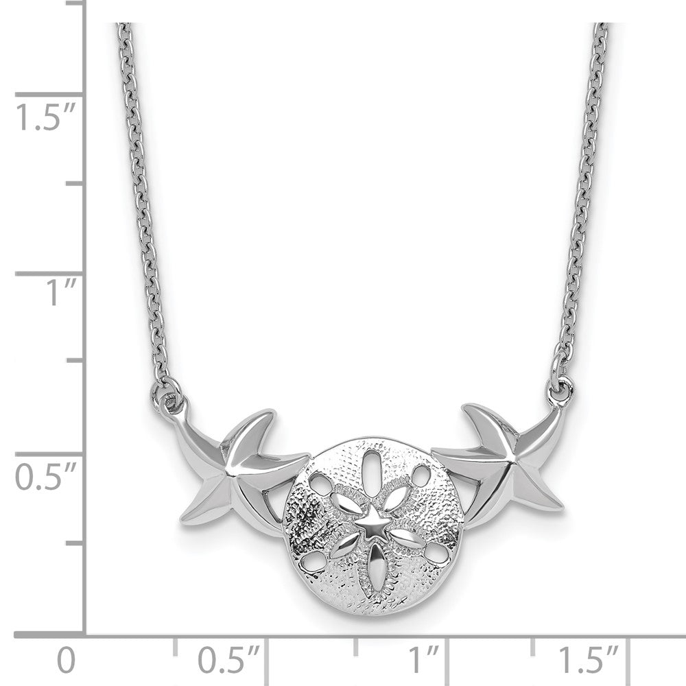 Sterling Silver Rhodium-Plated Sand Dollar & Starfish 16.5 +2in Necklace