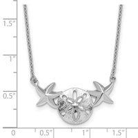 Sterling Silver Rhodium-Plated Sand Dollar & Starfish 16.5 +2in Necklace