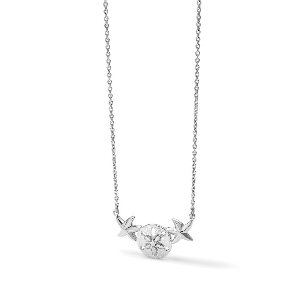 Sterling Silver Rhodium-Plated Sand Dollar & Starfish 16.5 +2in Necklace