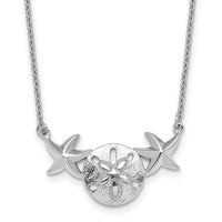 Sterling Silver Rhodium-Plated Sand Dollar & Starfish 16.5 +2in Necklace