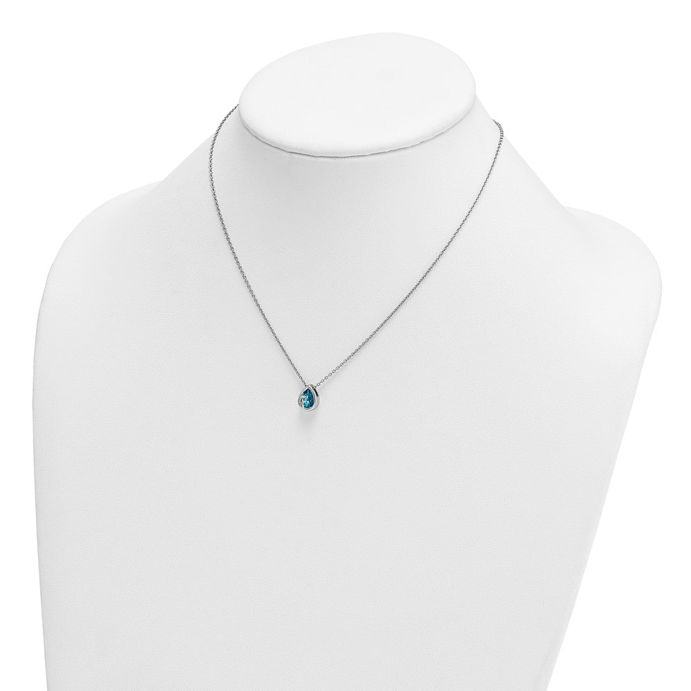 Sterling Silver RH-Plated Crystal Double Ocean Wave 16 +2in Necklace