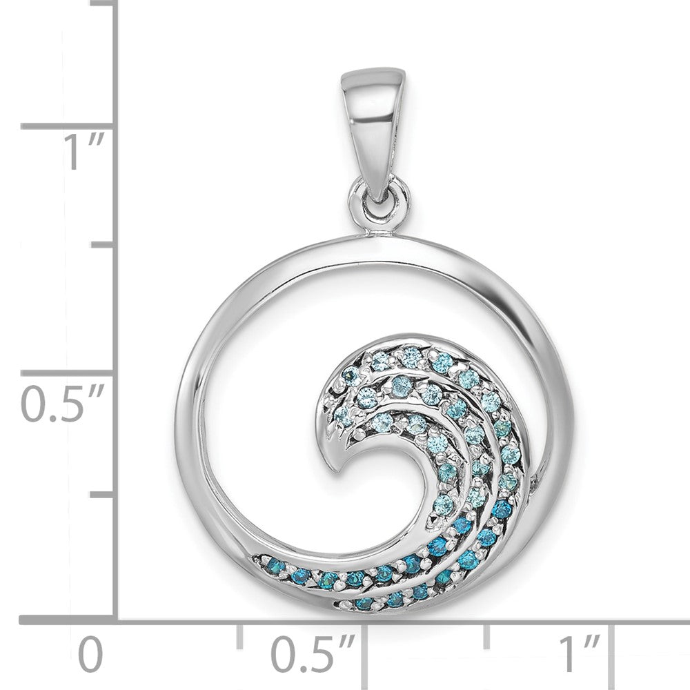 Sterling Silver Rhodium-Plated Polished CZ Wave Pendant