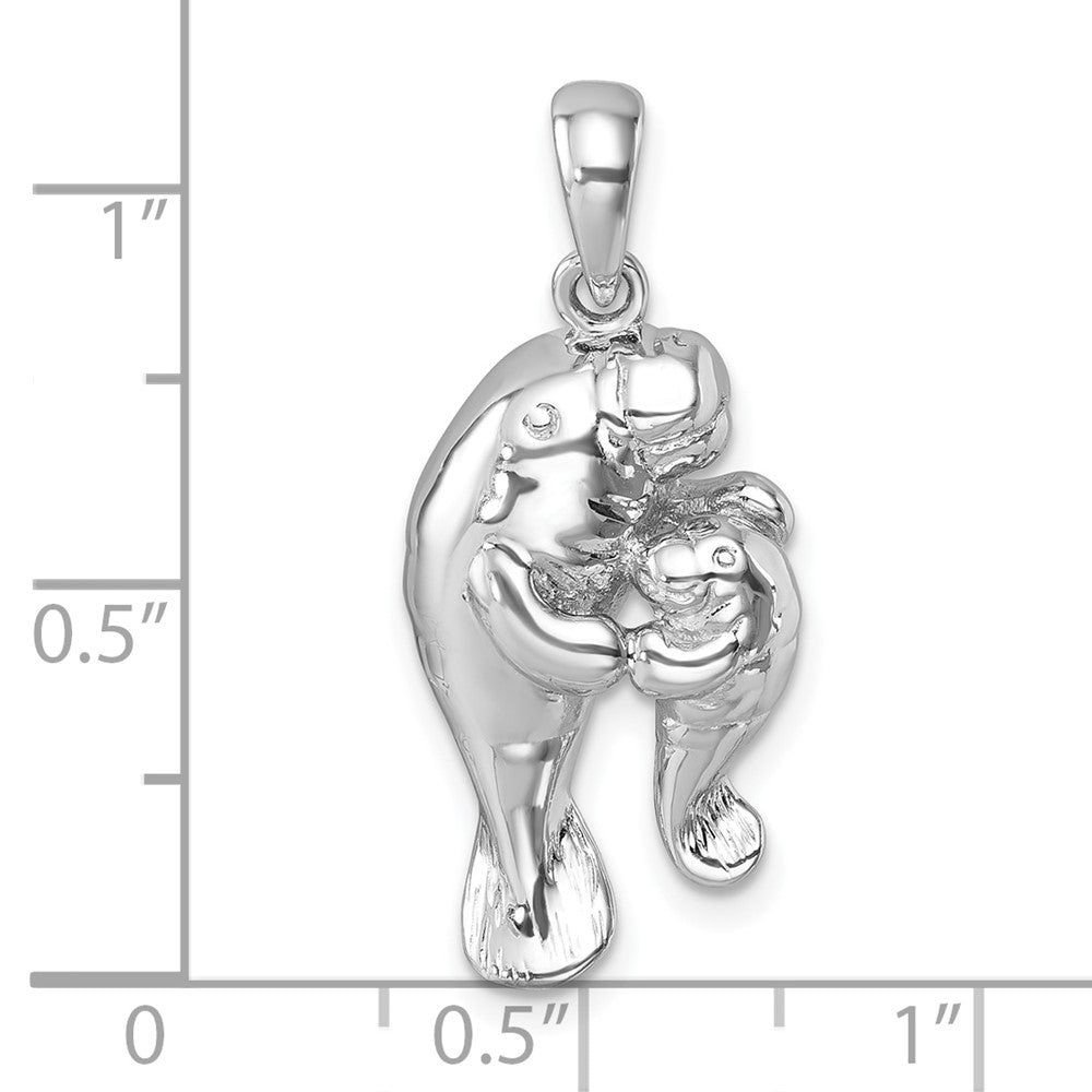 Sterling Silver Rhodium-plated Polished Manatee & Baby Pendant