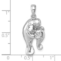 Sterling Silver Rhodium-plated Polished Manatee & Baby Pendant