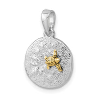 Sterling Silver Rhodium-plated Gold-tone Turtle Crawling In The Sand Pendan