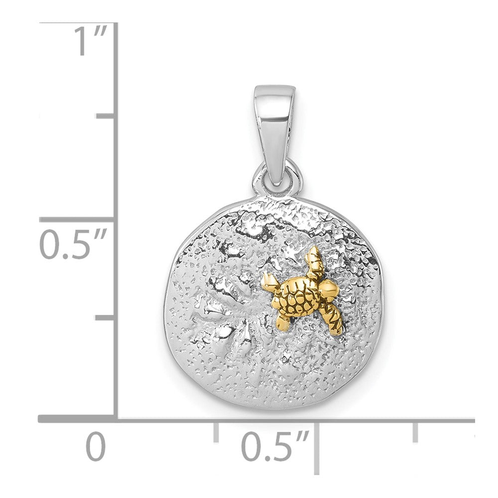 Sterling Silver Rhodium-plated Gold-tone Turtle Crawling In The Sand Pendan