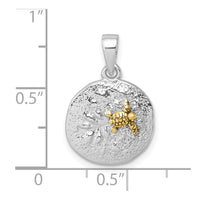 Sterling Silver Rhodium-plated Gold-tone Turtle Crawling In The Sand Pendan