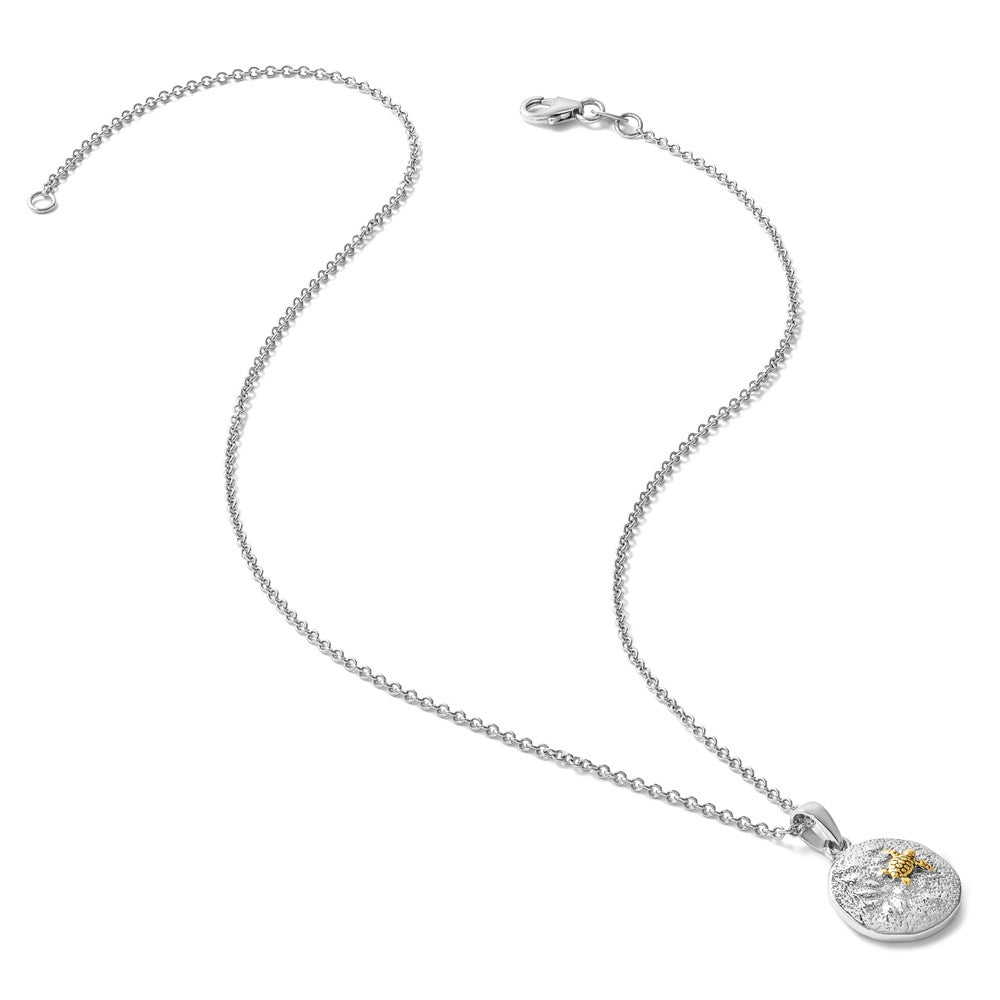 Sterling Silver Rhodium-plated Gold-tone Turtle Crawling In The Sand Pendan