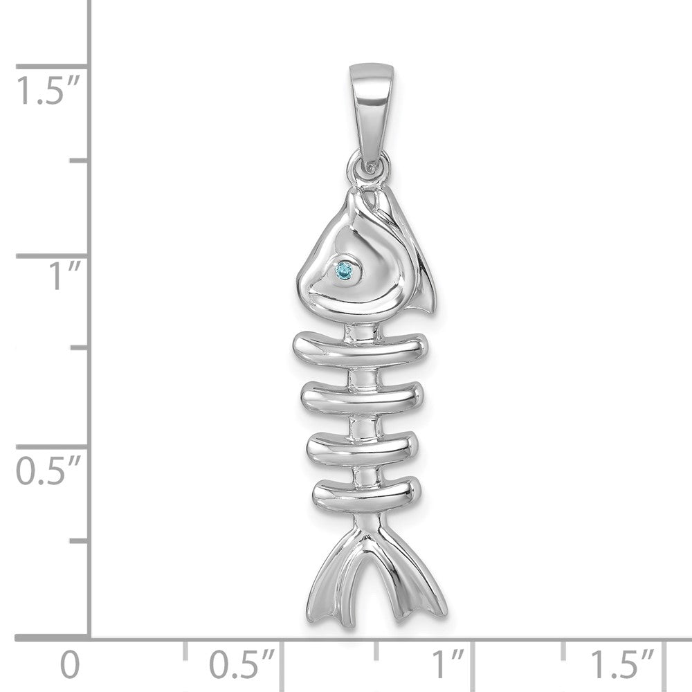 Sterling Silver Rhodium-plated Polished Blue CZ Eye Bonefish Pendant