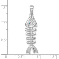 Sterling Silver Rhodium-plated Polished Blue CZ Eye Bonefish Pendant