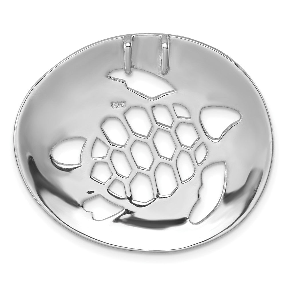 Sterling Silver Rh-Plated Polished & Textured Cutout Turtle Chain Slide