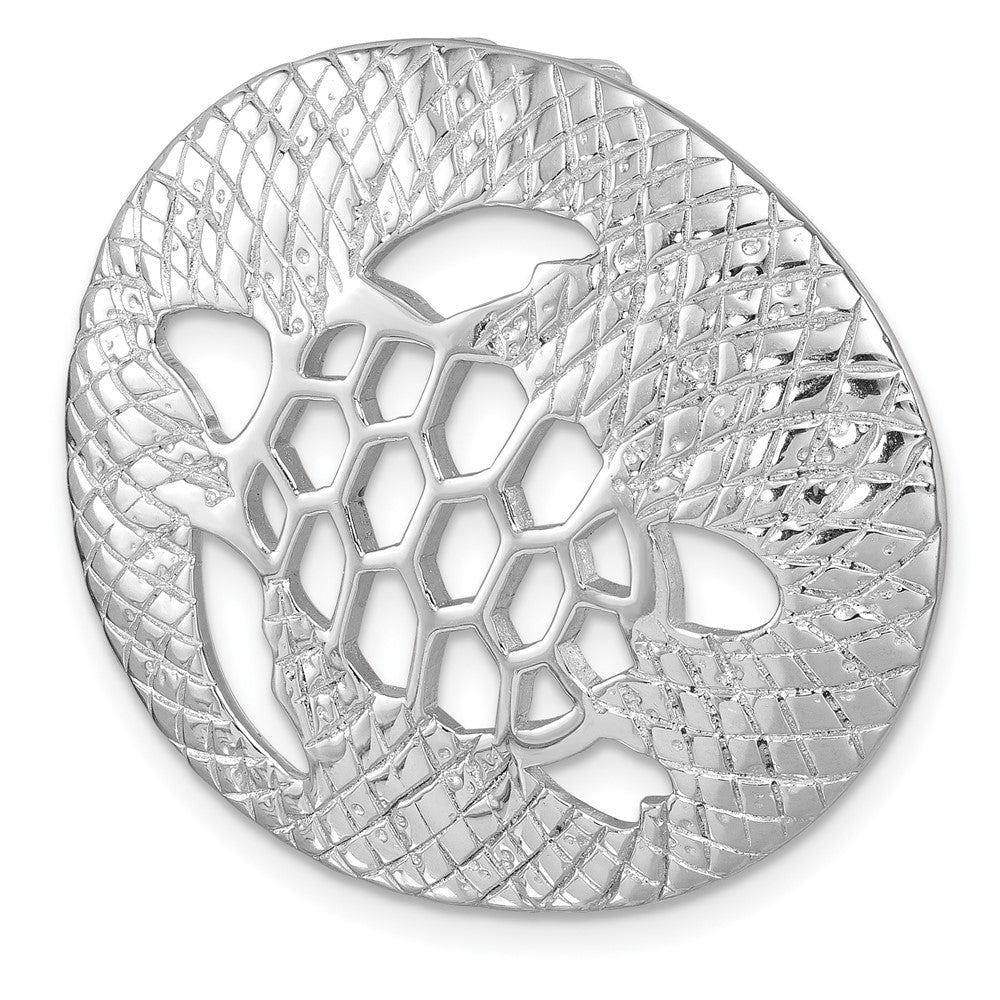 Sterling Silver Rh-Plated Polished & Textured Cutout Turtle Chain Slide