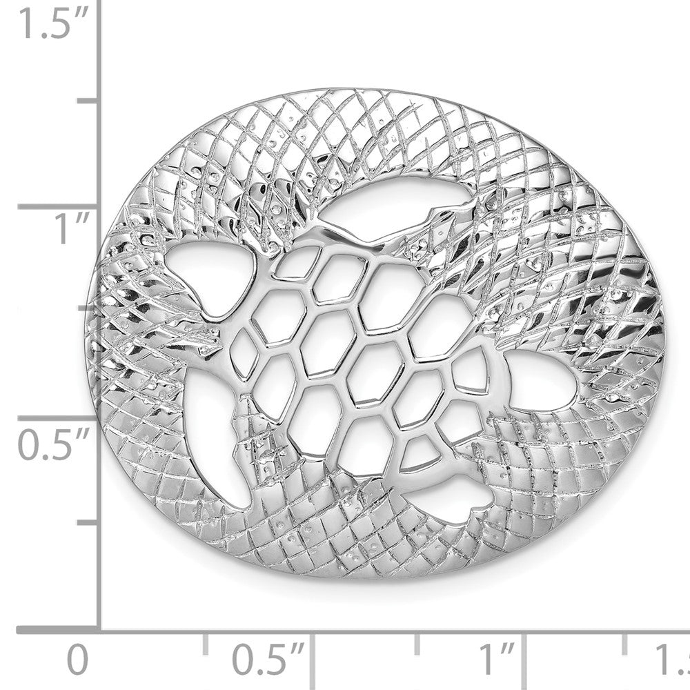 Sterling Silver Rh-Plated Polished & Textured Cutout Turtle Chain Slide
