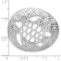 Sterling Silver Rh-Plated Polished & Textured Cutout Turtle Chain Slide