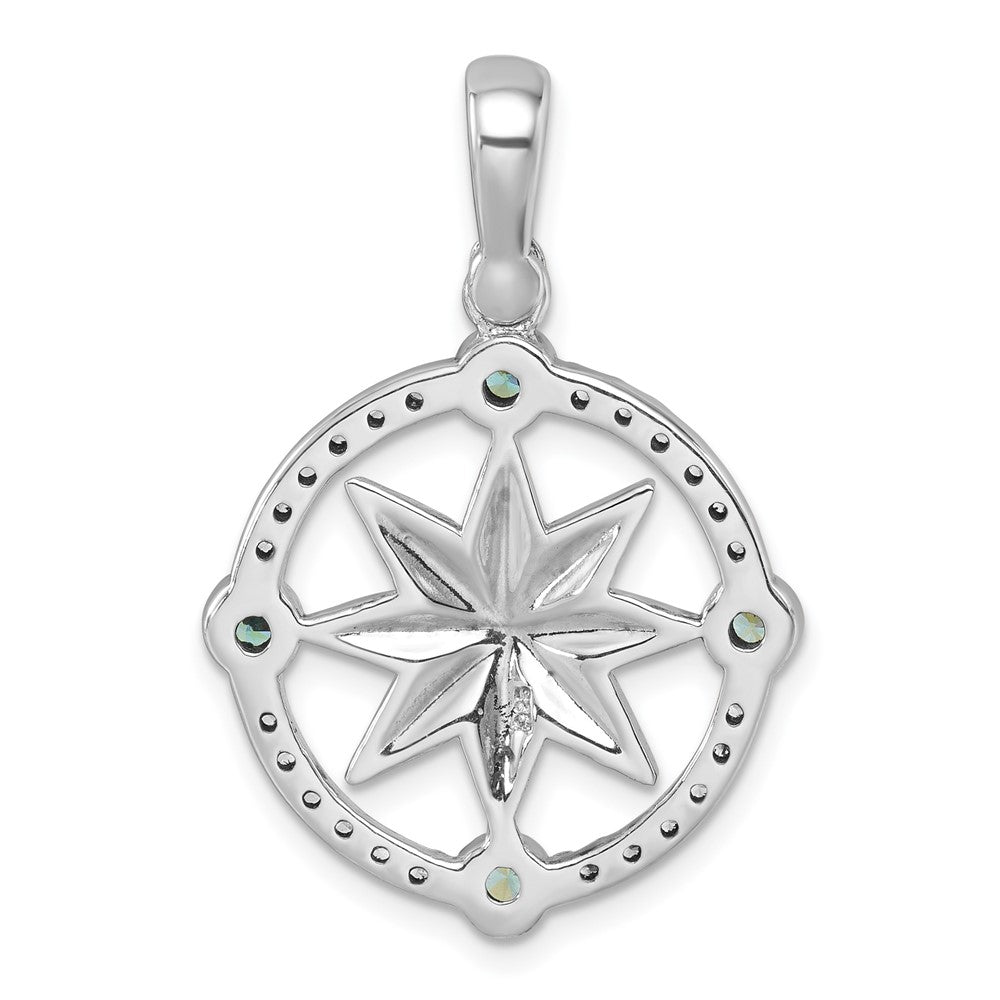 Sterling Silver Rhodium-Plated Polished CZ Compass Pendant