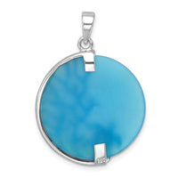Sterling Silver Rhodium-Plated Blue Agate Turtle & Reef Round Pendant