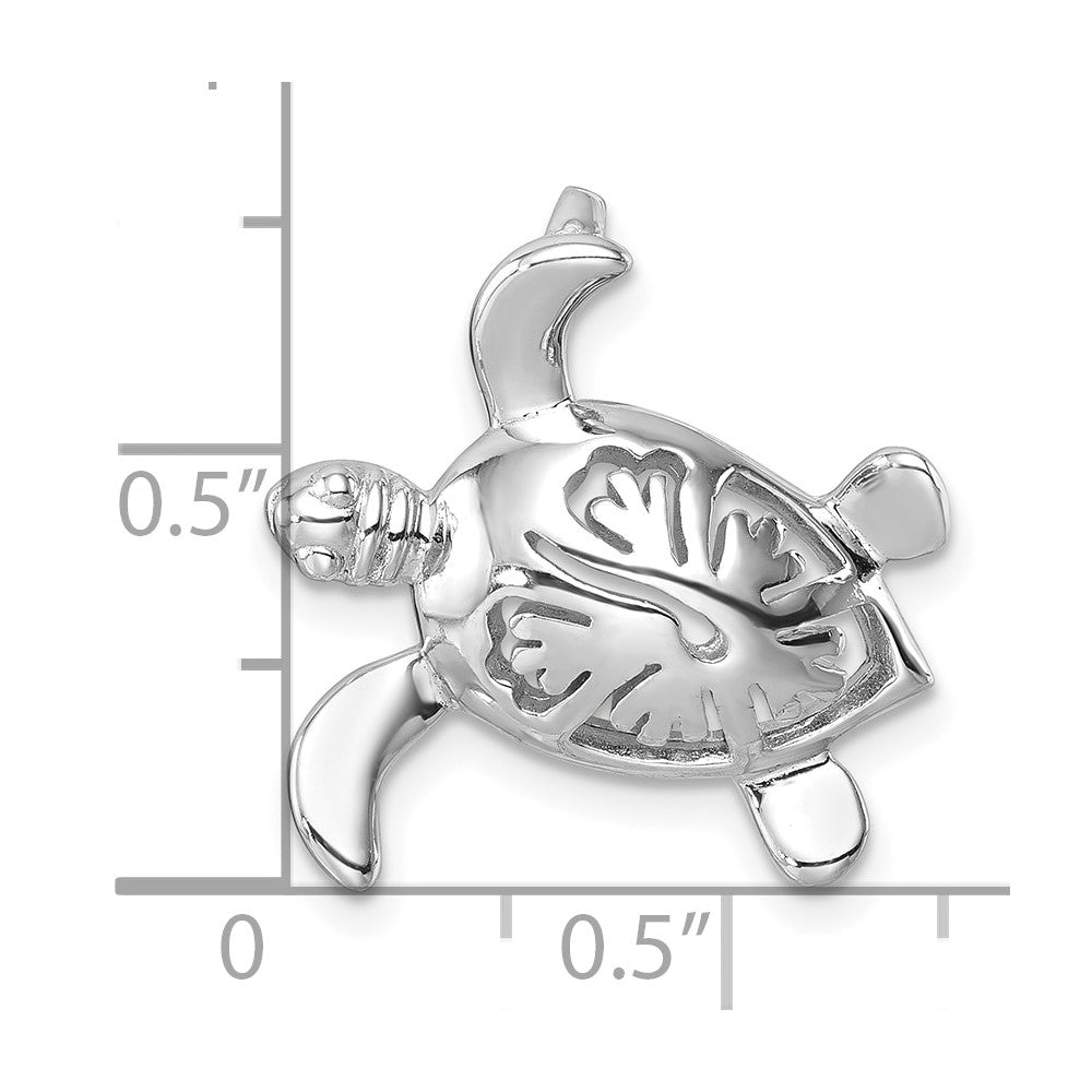 Sterling Silver Rhodium-Plated Polished Flower Back Turtle Chain Slide
