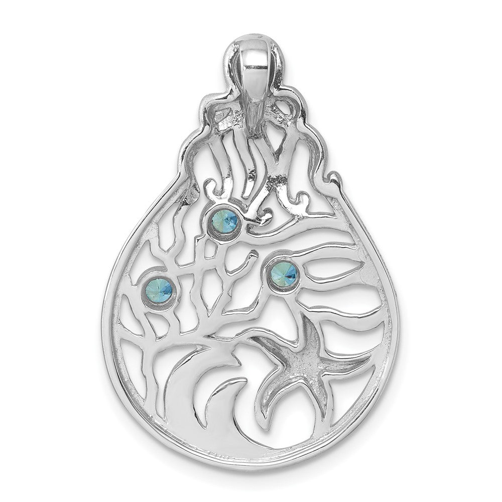 Sterling Silver Rhodium-Plated Octopus & Starfish Sealife Scene Chain Slide