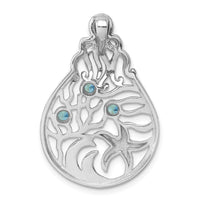 Sterling Silver Rhodium-Plated Octopus & Starfish Sealife Scene Chain Slide