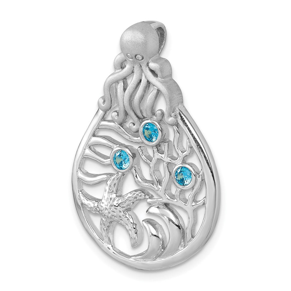 Sterling Silver Rhodium-Plated Octopus & Starfish Sealife Scene Chain Slide