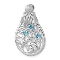 Sterling Silver Rhodium-Plated Octopus & Starfish Sealife Scene Chain Slide