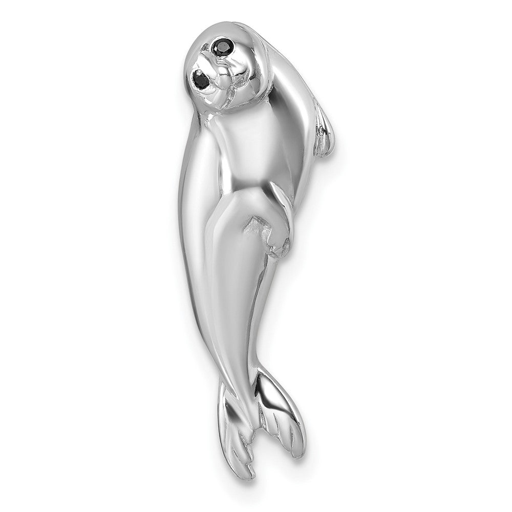 Sterling Silver Rhodium-plated Polished CZ Eye Harbor Seal Pendant