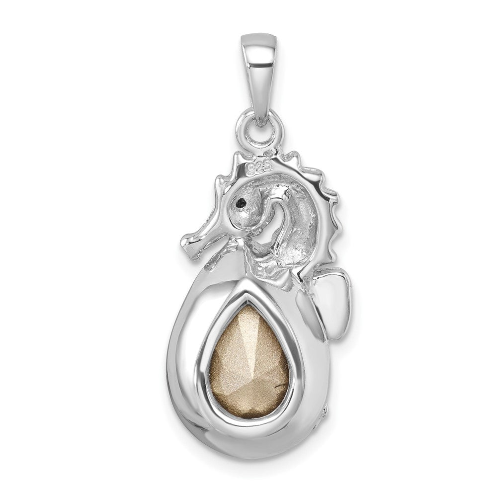 Sterling Silver Rhodium-Plated Crystal Background Seahorse Pendant