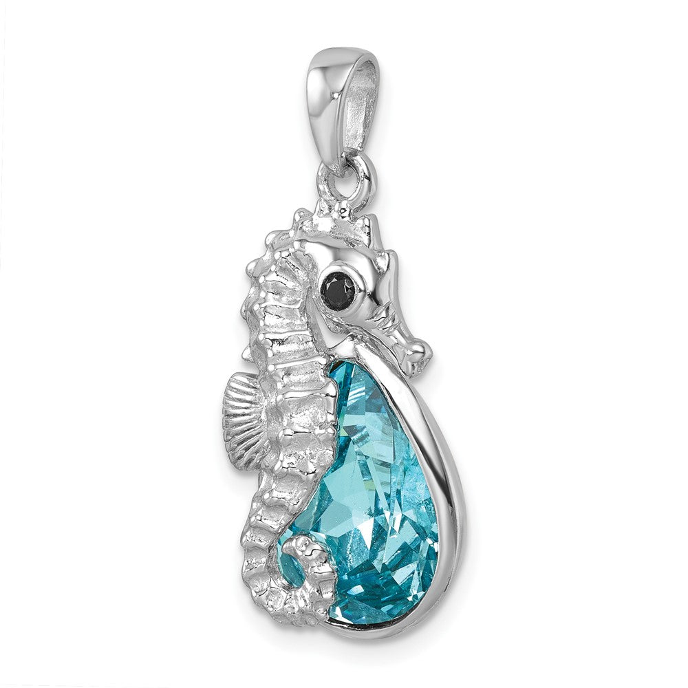 Sterling Silver Rhodium-Plated Crystal Background Seahorse Pendant