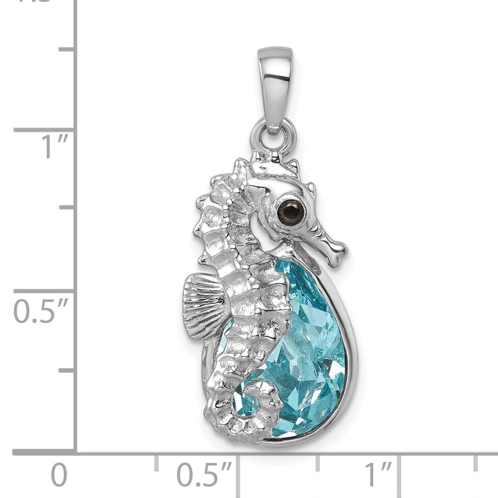 Sterling Silver Rhodium-Plated Crystal Background Seahorse Pendant