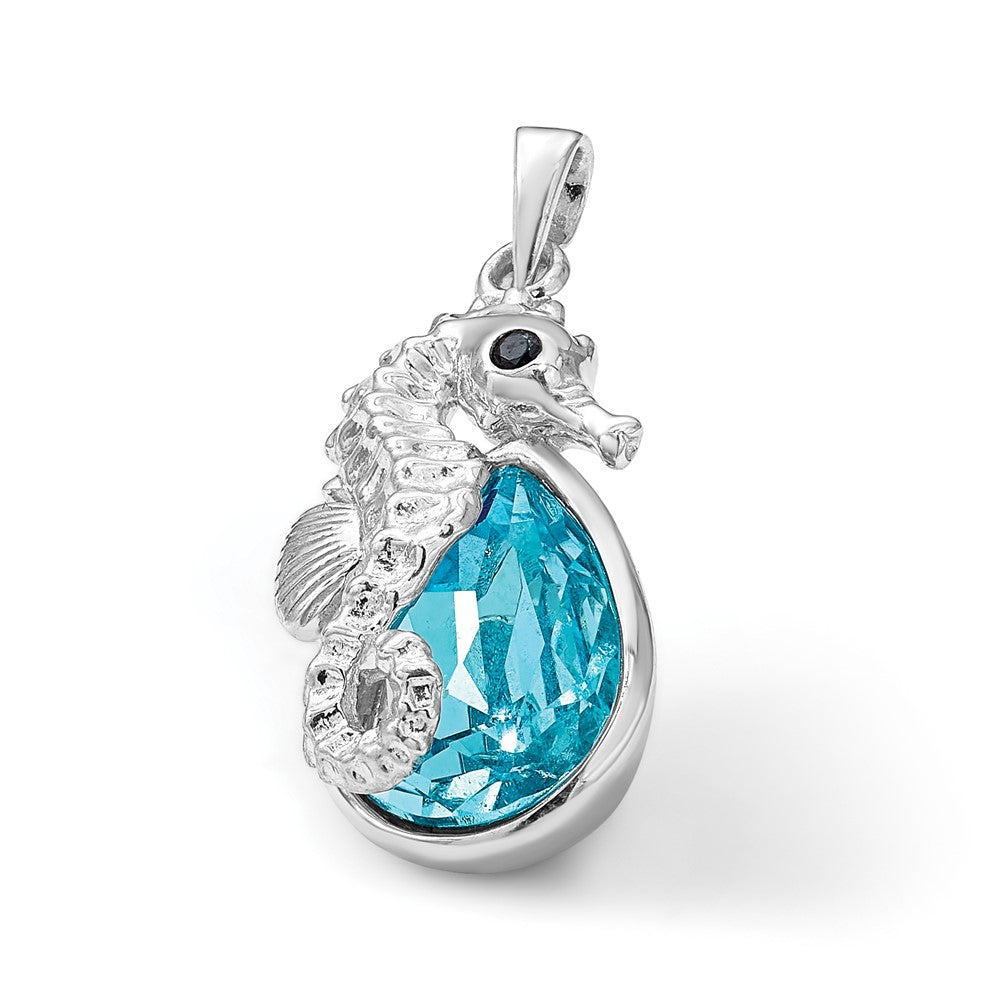 Sterling Silver Rhodium-Plated Crystal Background Seahorse Pendant