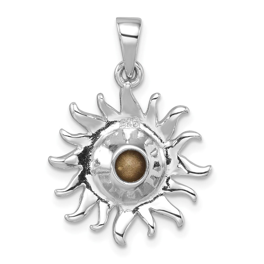 Sterling Silver Rhodium-Plated Polished Blue Crystal Sun Pendant