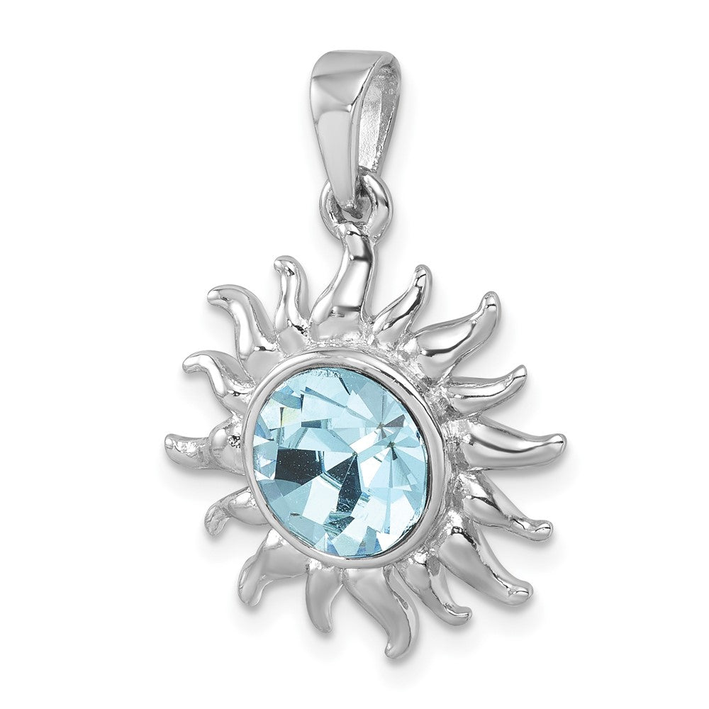 Sterling Silver Rhodium-Plated Polished Blue Crystal Sun Pendant