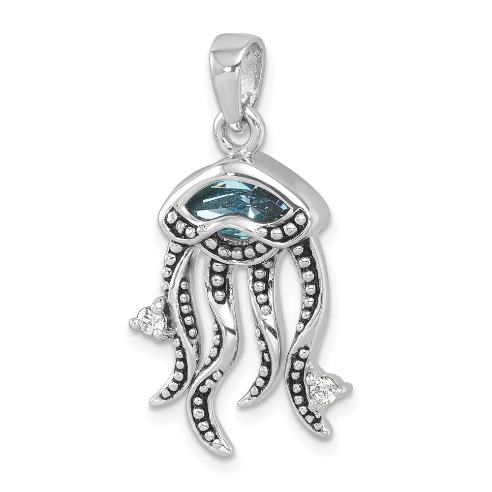 Sterling Silver Rhodium-plated Polished Crystal and CZ Jelly Fish Pendant