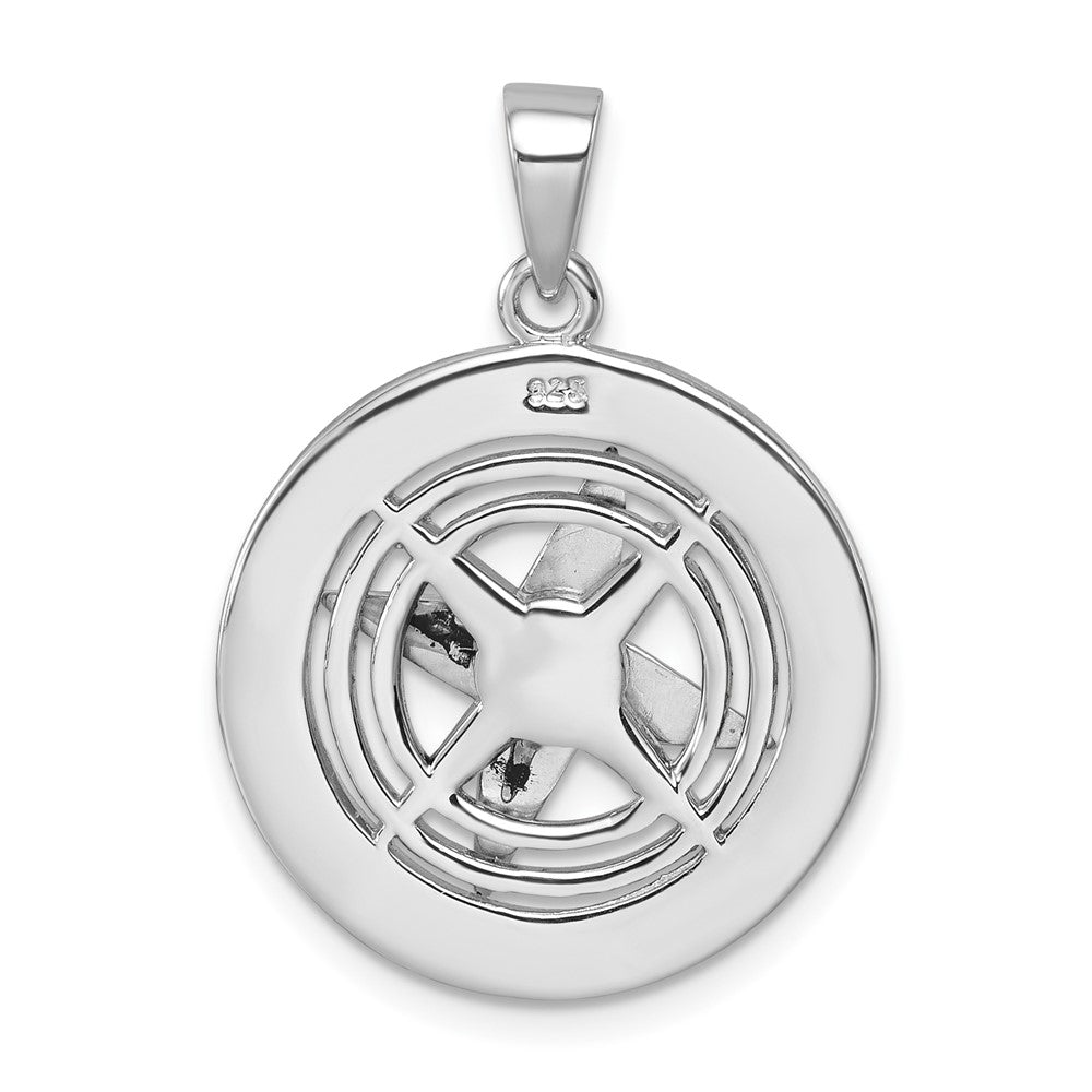 Sterling Silver Rhodium-Plated Polished Moveable Crystal Compass Pendant