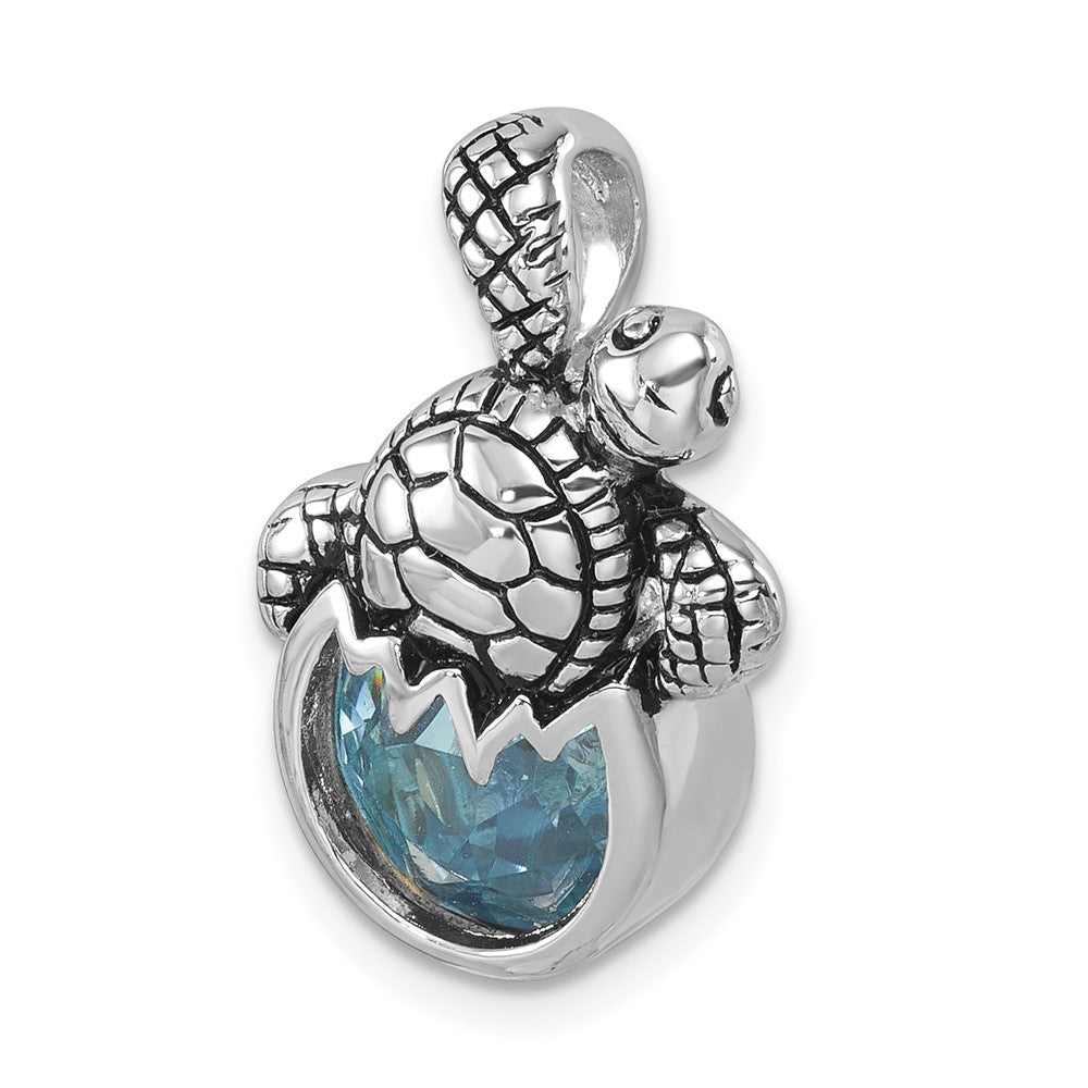 Sterling Silver Rhodium-Plated Crystal Hatching Turtle Slide