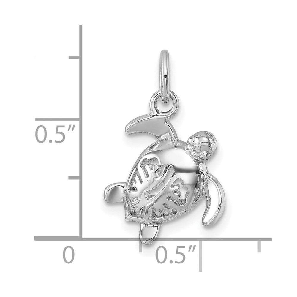 Sterling Silver Rhodium-Plated Tiny Turtle with Flower Back Pendant