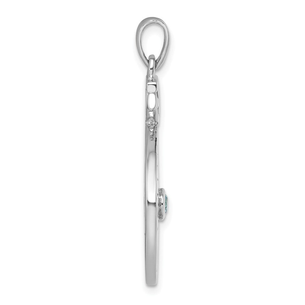 Sterling Silver RH-Plated Blue CZ Compass Rose with Small Anchor Pendant
