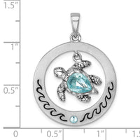 Sterling Silver Rhodium-Plated Round Moveable Crystal Turtle Pendant
