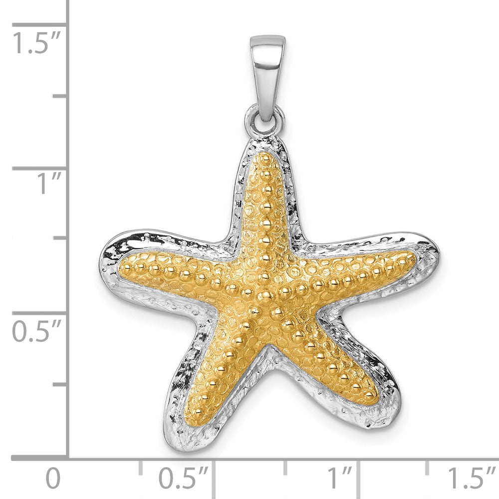 Sterling Silver Rhodium-plated Polished Gold-tone Star Fish Pendant