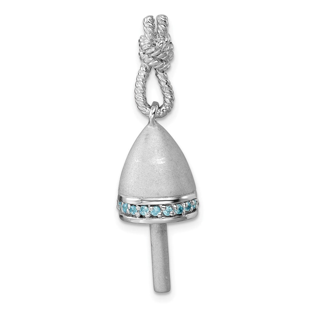 Sterling Silver Rhodium-Plated Brushed Blue CZ Buoy Pendant