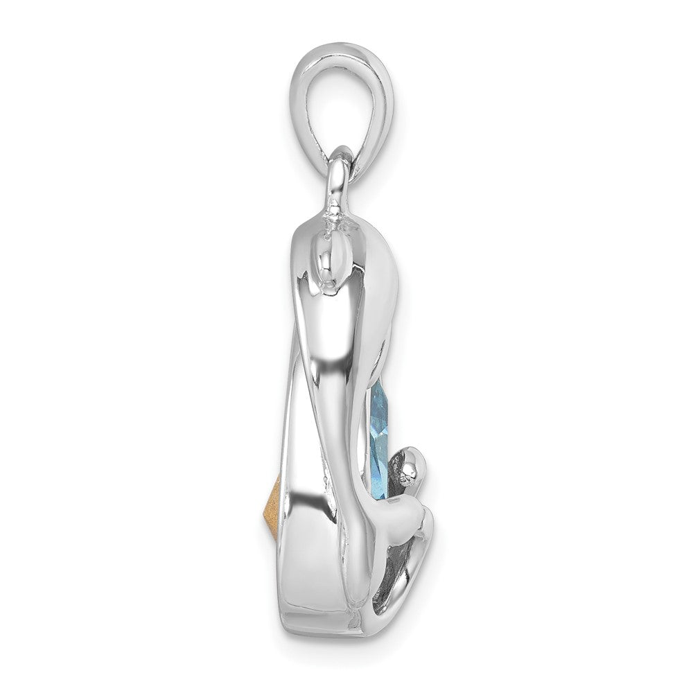 Sterling Silver Rhodium-plated Polished Crystal Dolphin Pendant