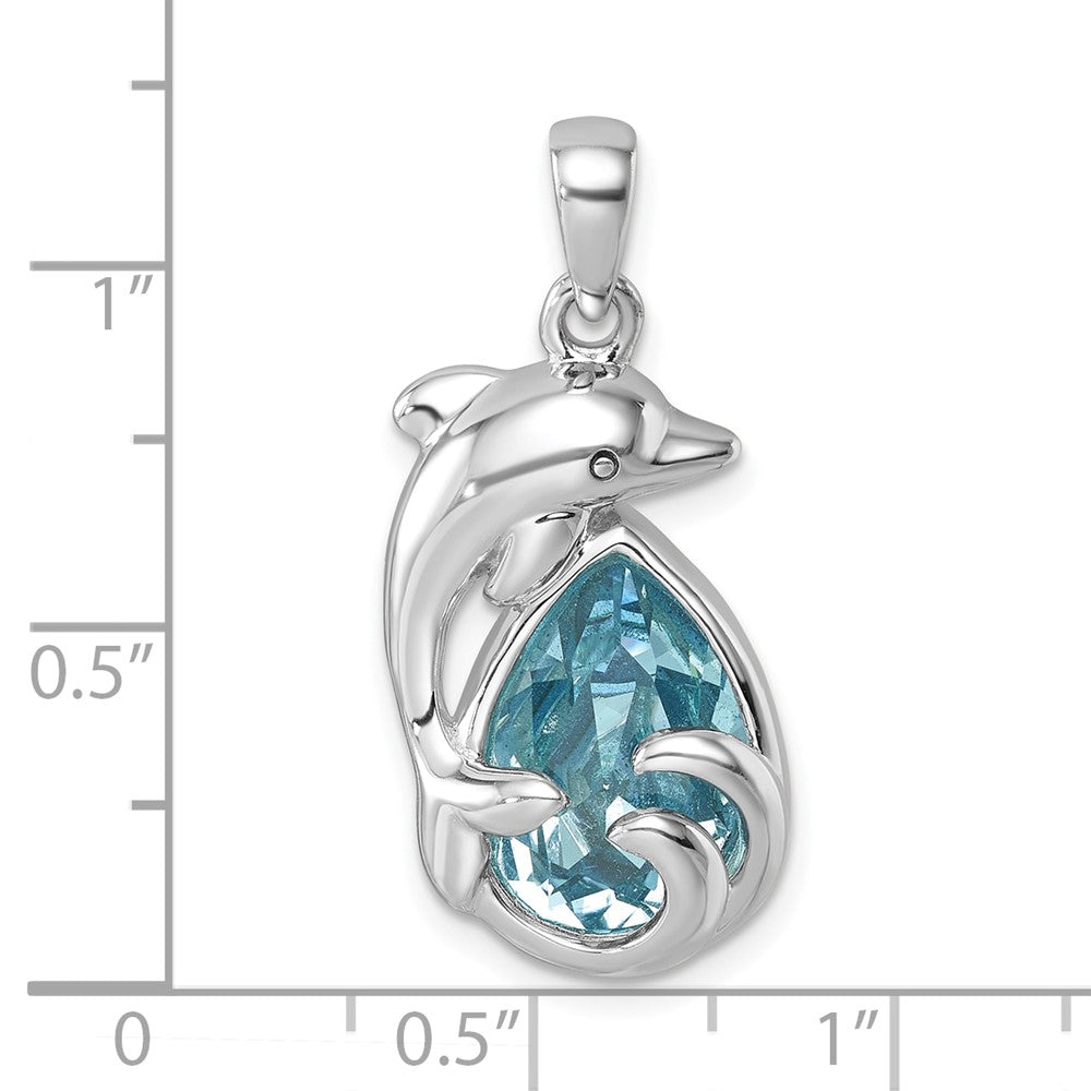 Sterling Silver Rhodium-plated Polished Crystal Dolphin Pendant